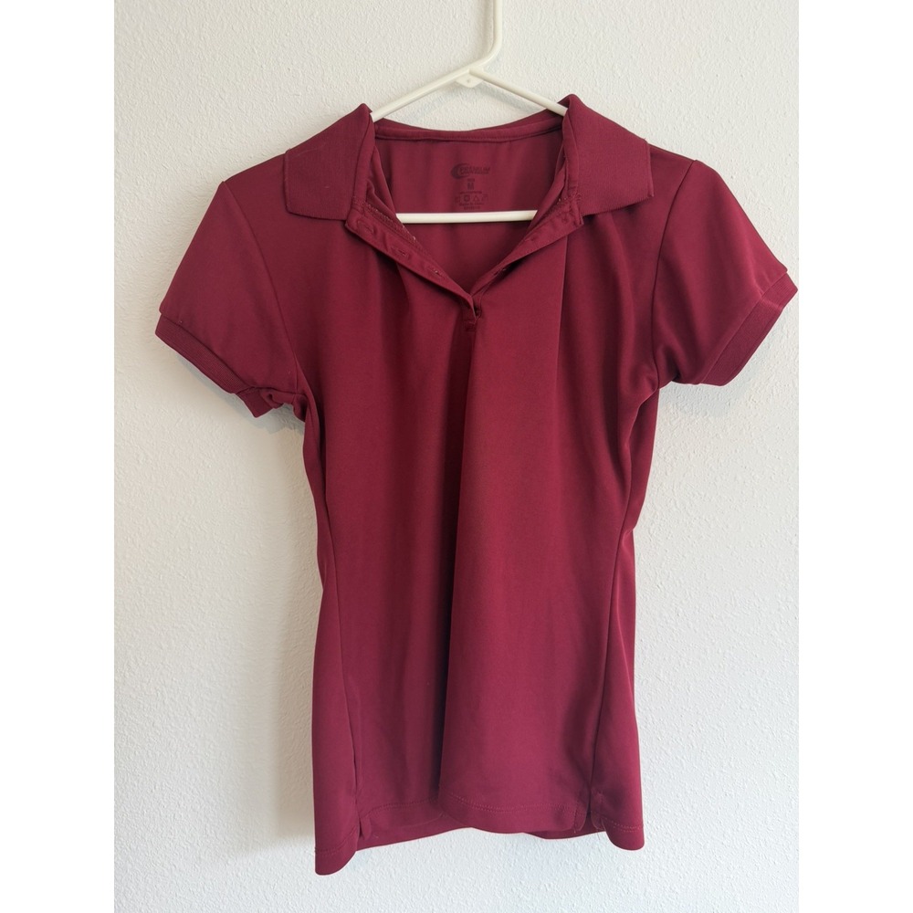 Premium Women Red Polyester Polo Golf Shirt Short Sleeve Solid Medium